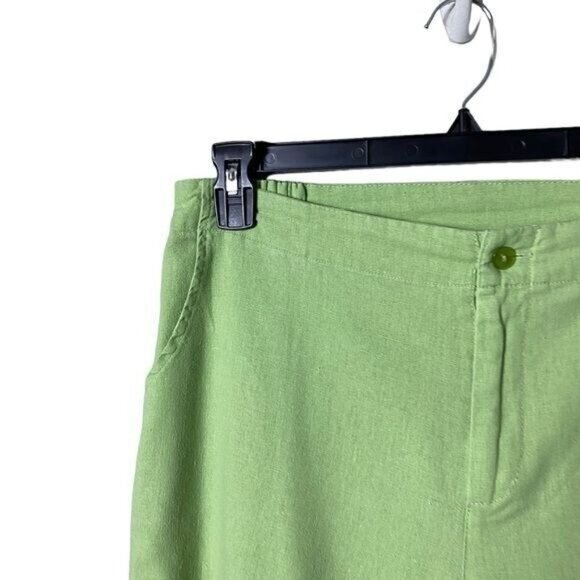 Selene Women Linen Wide Leg Cropped Pants Size Large Beachy Kelly Green Bohemian - Picture 2 of 8